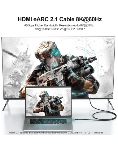 Cable HDMI 2.1 eARC 8K UVOOI 2 Metros 48Gbps Dolby Atmos