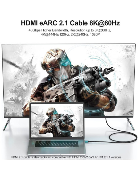 Cable HDMI 2.1 eARC 8K UVOOI 2 Metros 48Gbps Dolby Atmos