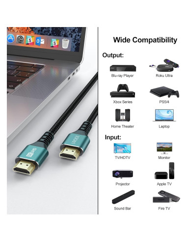 Cable HDMI 2.1 eARC 8K UVOOI 2 Metros 48Gbps Dolby Atmos