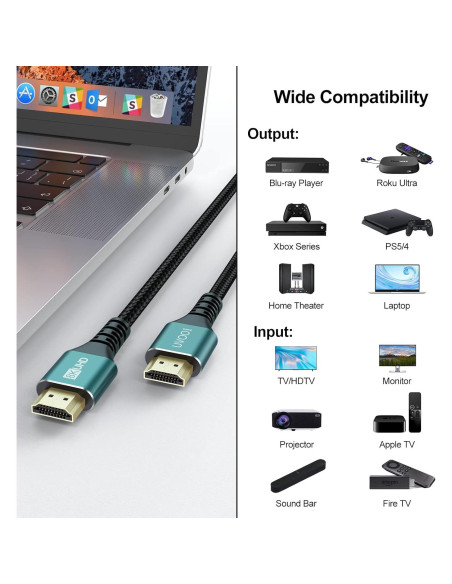 Cable HDMI 2.1 eARC 8K UVOOI 2 Metros 48Gbps Dolby Atmos