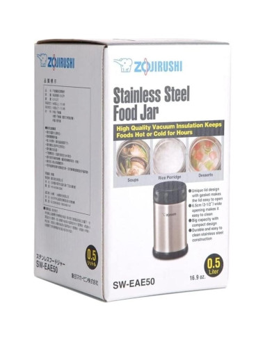 Tarro de Comida Aislado Zojirushi 482 ml Negro Acero Inoxidable