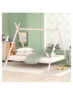 Cama Tipo Casa Doble Rosa Metal para Niños Genérico