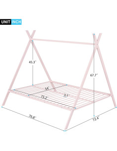 Cama Tipo Casa Doble Rosa Metal para Niños Genérico 2