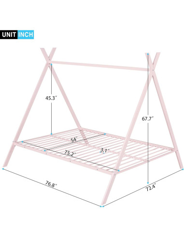 Cama Tipo Casa Doble Rosa Metal para Niños Genérico