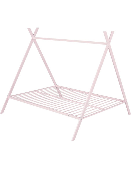 Cama Tipo Casa Doble Rosa Metal para Niños Genérico
