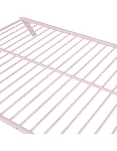 Cama Tipo Casa Doble Rosa Metal para Niños Genérico