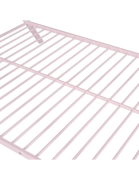Cama Tipo Casa Doble Rosa Metal para Niños Genérico