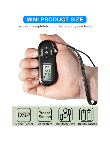 Radio Portátil FM ZHIWHIS Estéreo Digital con Presets Negro