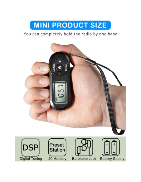 Radio Portátil FM ZHIWHIS Estéreo Digital con Presets Negro