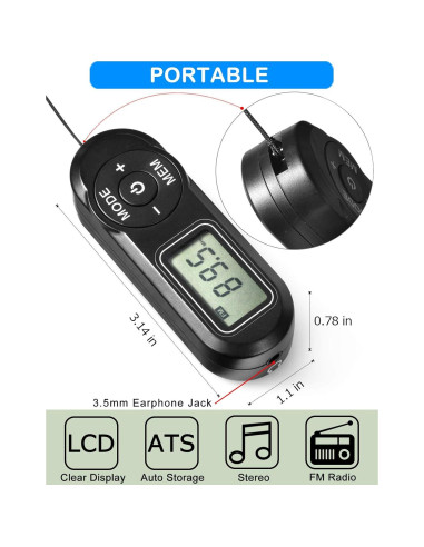 Radio Portátil FM ZHIWHIS Estéreo Digital con Presets Negro
