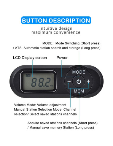 Radio Portátil FM ZHIWHIS Estéreo Digital con Presets Negro