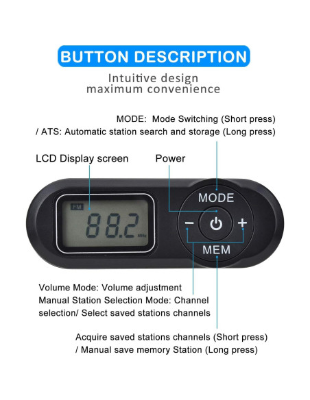 Radio Portátil FM ZHIWHIS Estéreo Digital con Presets Negro