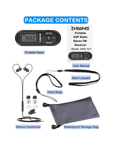 Radio Portátil FM ZHIWHIS Estéreo Digital con Presets Negro