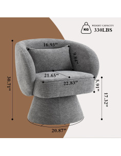 Silla de Acento Giratoria 360 Rongbuk Terciopelo Gris 2