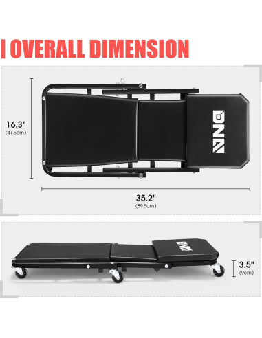 Creeper Rodante Plegable DNA Motoring 91.4 cm Negro 150 kg