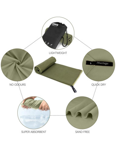Toalla de Playa Muztaga Microfibra Verde Militar 101x50cm