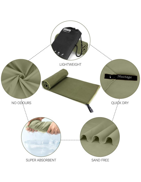 Toalla de Playa Muztaga Microfibra Verde Militar 101x50cm