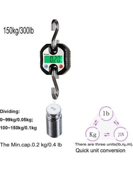 Báscula Colgante Digital Mougerk 150 kg Pantalla LCD Negra