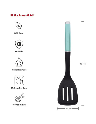 Espátula Ranurada de Nylon KitchenAid 34.7 cm Aqua Sky