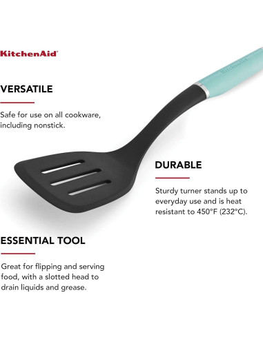 Espátula Ranurada de Nylon KitchenAid 34.7 cm Aqua Sky