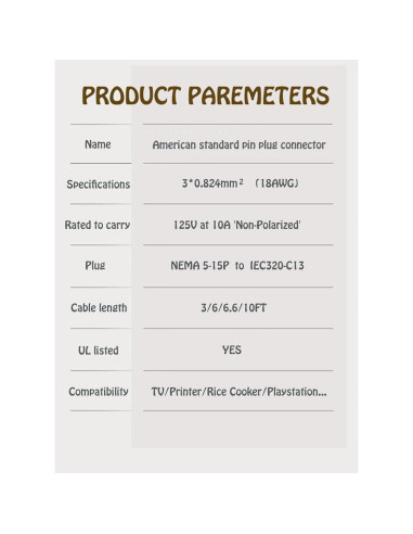 Cable de Alimentación 3FT UNIMOSON para Amplificadores y Altavoces