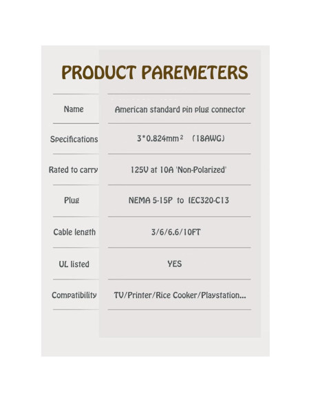 Cable de Alimentación 3FT UNIMOSON para Amplificadores y Altavoces