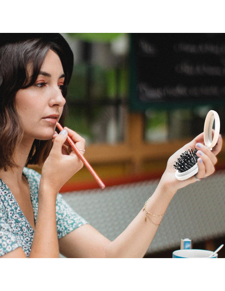 Mini cepillo de pelo portátil CZDZYMJYHS con espejo - Flores negras