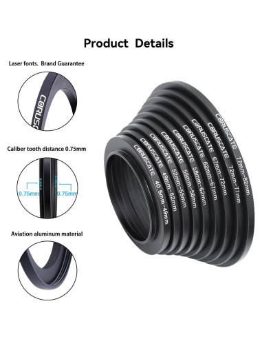 Juego de Adaptadores de Filtro 9 Piezas CORUSCATE 40.5-82mm