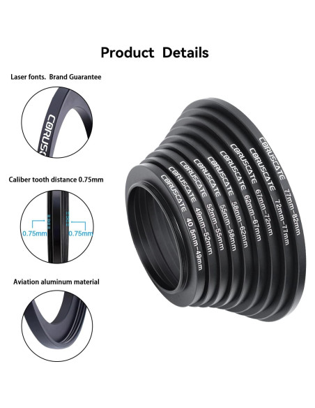 Juego de Adaptadores de Filtro 9 Piezas CORUSCATE 40.5-82mm