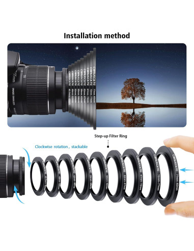 Juego de Adaptadores de Filtro 9 Piezas CORUSCATE 40.5-82mm