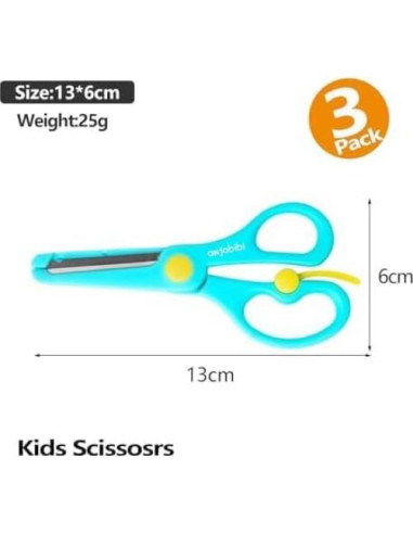 Tijeras de Seguridad para Niños ANJOBIBI 3-Pack Azul Bebé