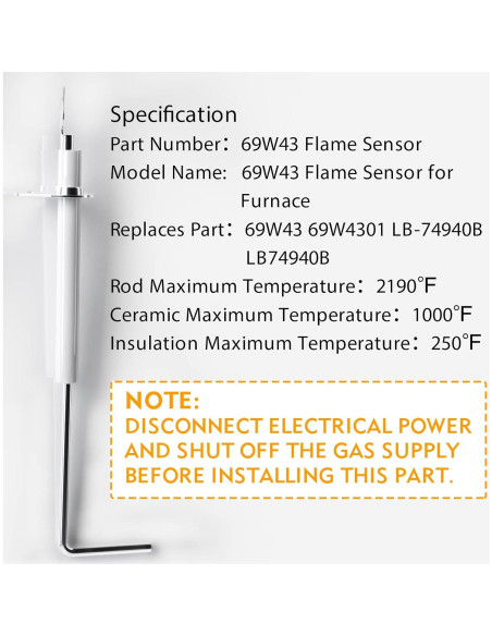 Sensor de Llama 69W43 Btanadi para Horno - Reemplazo OEM