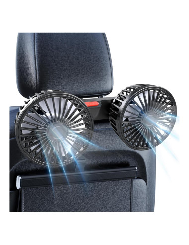 Ventilador de Coche HEEYCEM Doble Cabeza USB 5V 3 Velocidades