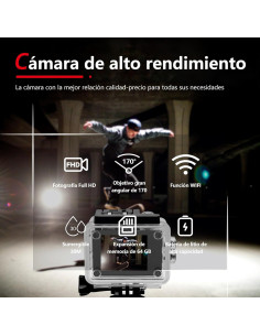 Cámara de Acción 4K Sanpyl 16MP Submarina 30m Pantalla 2" 2