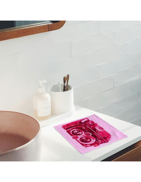 Toalla decorativa 3dRose 30x28 cm cámara vintage rosa