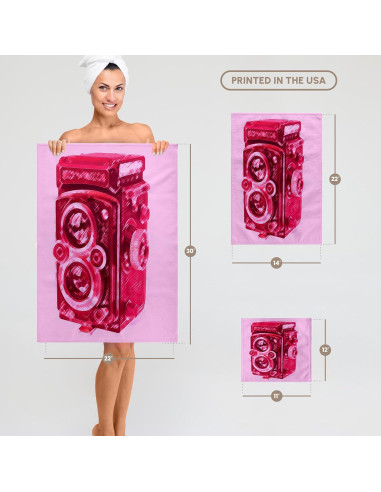 Toalla decorativa 3dRose 30x28 cm cámara vintage rosa