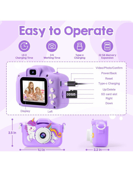 Cámara Digital Infantil Puoene D003 Violeta 20MP con Funda