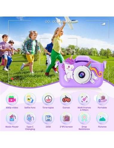 Cámara Digital Infantil Puoene D003 Violeta 20MP con Funda
