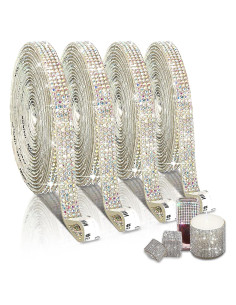 4 Rollos de Cinta de Rhinestone EANLOLY 0.91m Brillante AB