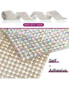 4 Rollos de Cinta de Rhinestone EANLOLY 0.91m Brillante AB 2