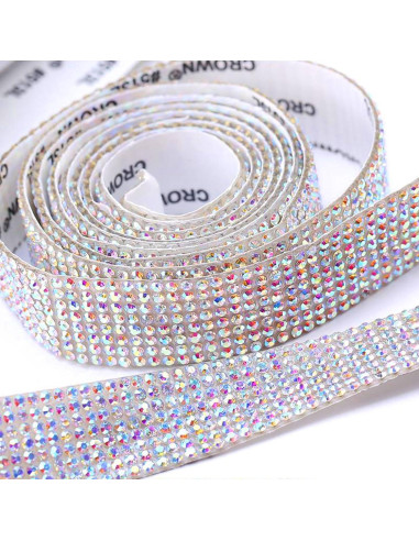 4 Rollos de Cinta de Rhinestone EANLOLY 0.91m Brillante AB