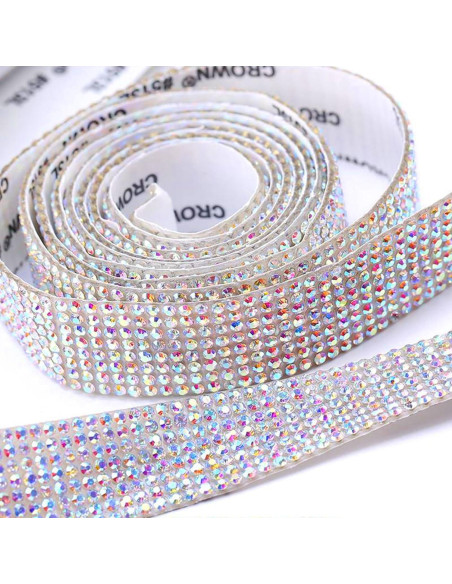 4 Rollos de Cinta de Rhinestone EANLOLY 0.91m Brillante AB