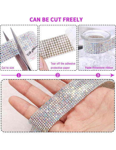 4 Rollos de Cinta de Rhinestone EANLOLY 0.91m Brillante AB