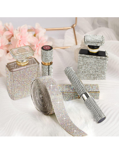 4 Rollos de Cinta de Rhinestone EANLOLY 0.91m Brillante AB