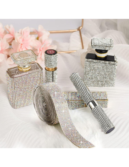 4 Rollos de Cinta de Rhinestone EANLOLY 0.91m Brillante AB