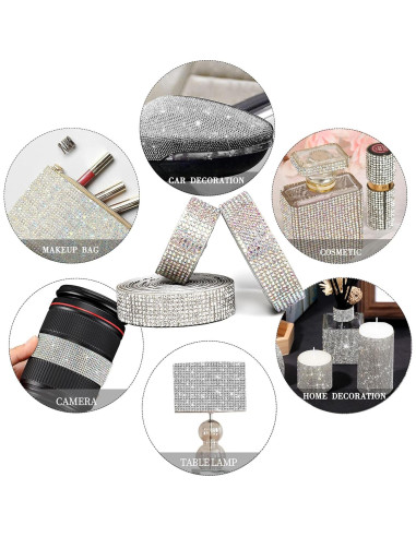 4 Rollos de Cinta de Rhinestone EANLOLY 0.91m Brillante AB