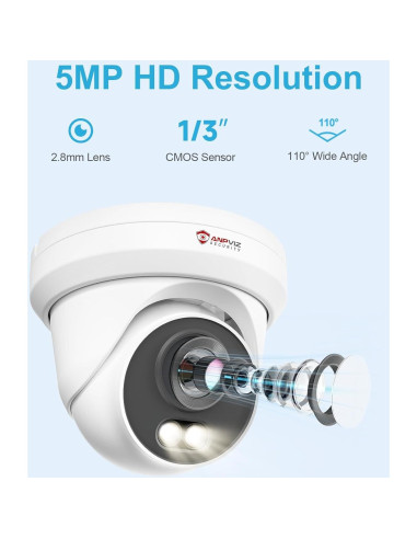 Cámara de Seguridad IP PoE Anpviz 5MP Turret Metal Exterior