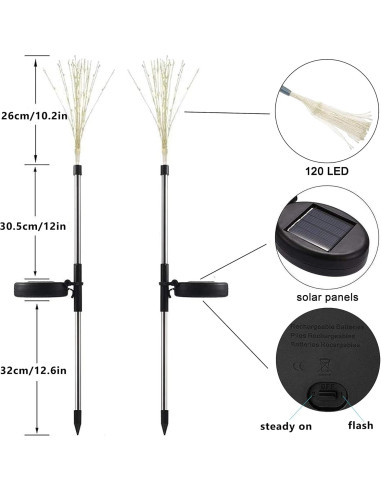 Paquete de 2 Luces de Jardín Solares NiniTe, LED 120 Fuegos Artificiales