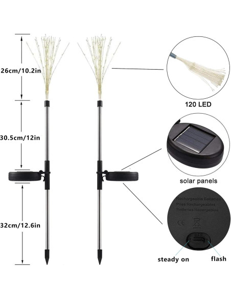 Paquete de 2 Luces de Jardín Solares NiniTe, LED 120 Fuegos Artificiales
