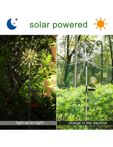 Paquete de 2 Luces de Jardín Solares NiniTe, LED 120 Fuegos Artificiales